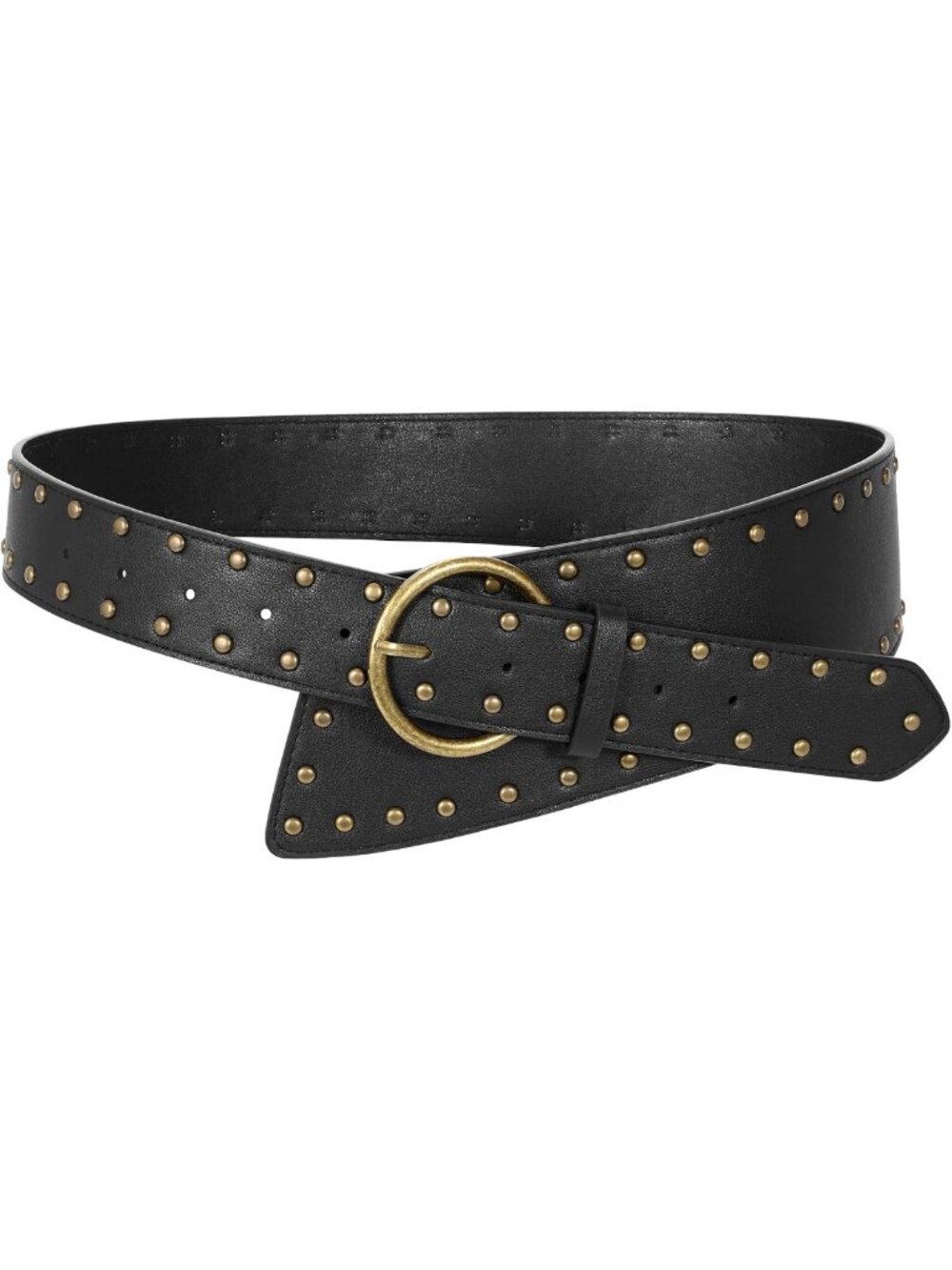 Fashionable Women's Wide Waist Belt - Thick Leather, Rivet-Studded, Gold Buckle